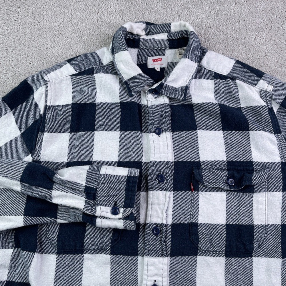 Levis Shirt Mens Large Black White Buffalo Check Classic Worker Flannel Plaid